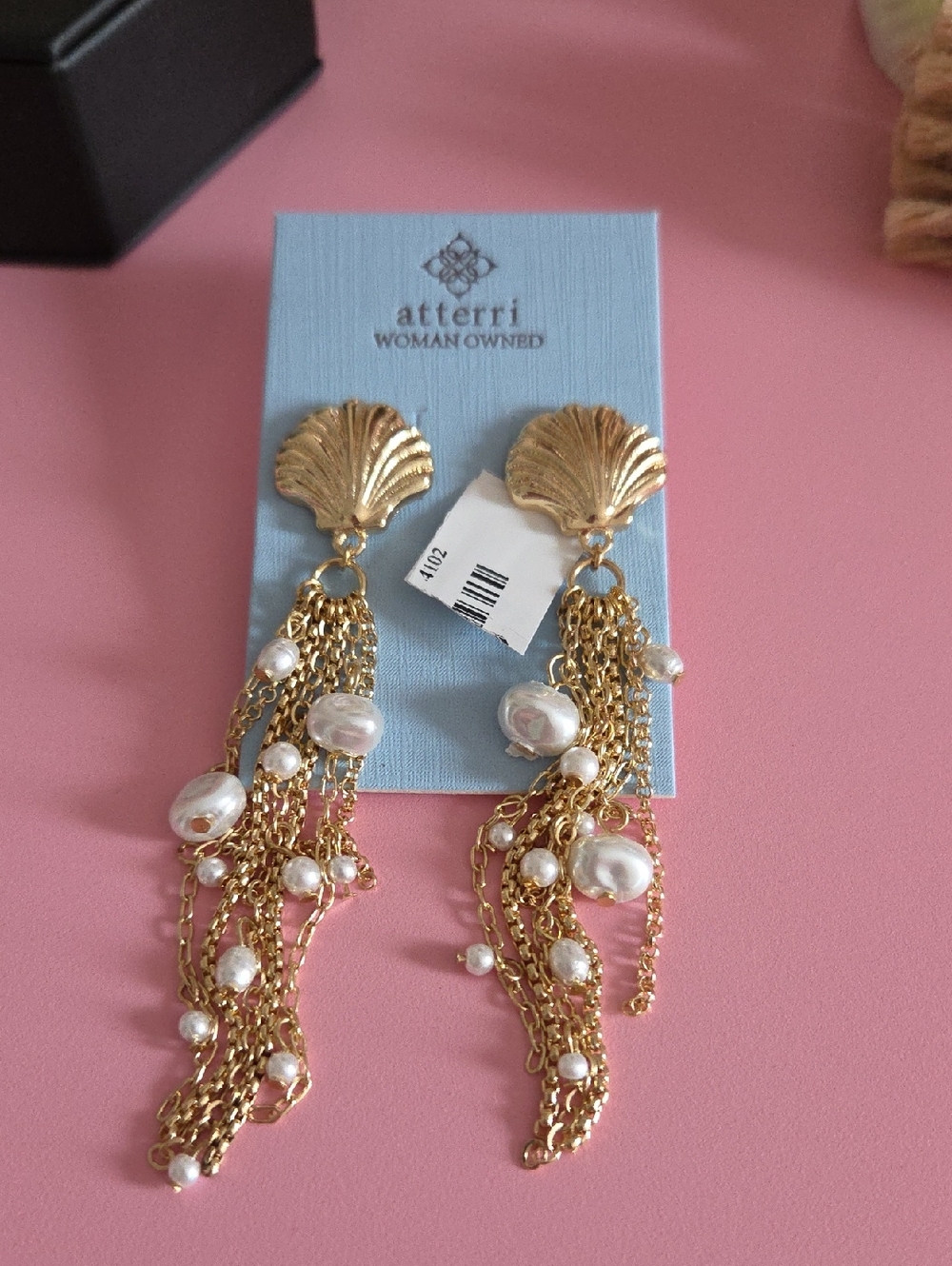 Atterri Gold Shell and Pearl Cascade Drop Earrings